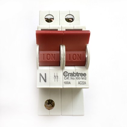 Crabtree 100/MI2 AC22A 100A 100 Amp 2 Double Pole Isolator Main Switch Disconnector